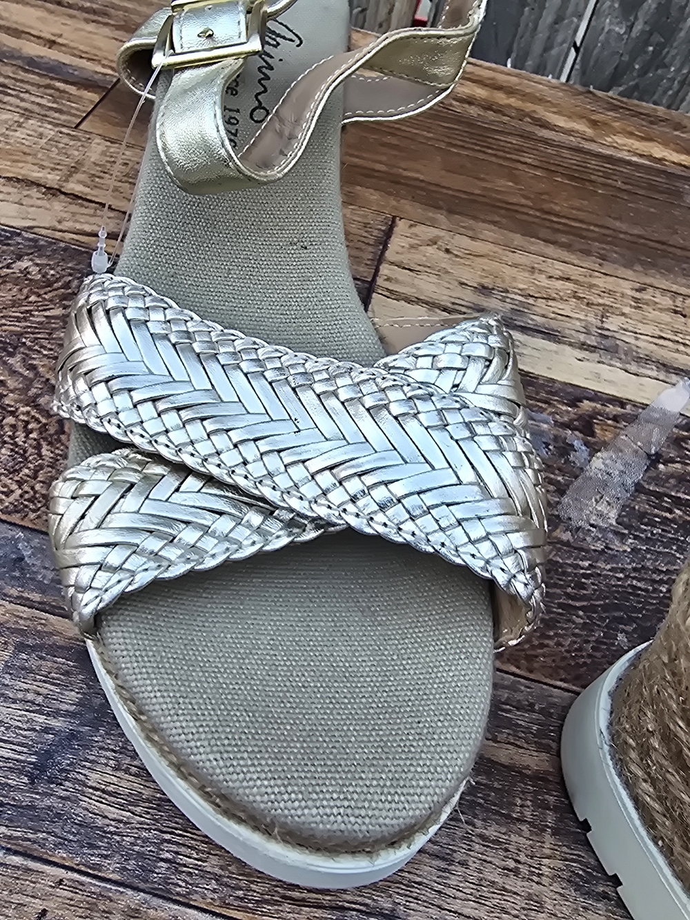 Woven Metallic Espadrille Wedge Sandals Gold Size 8 - Picture 6 of 13